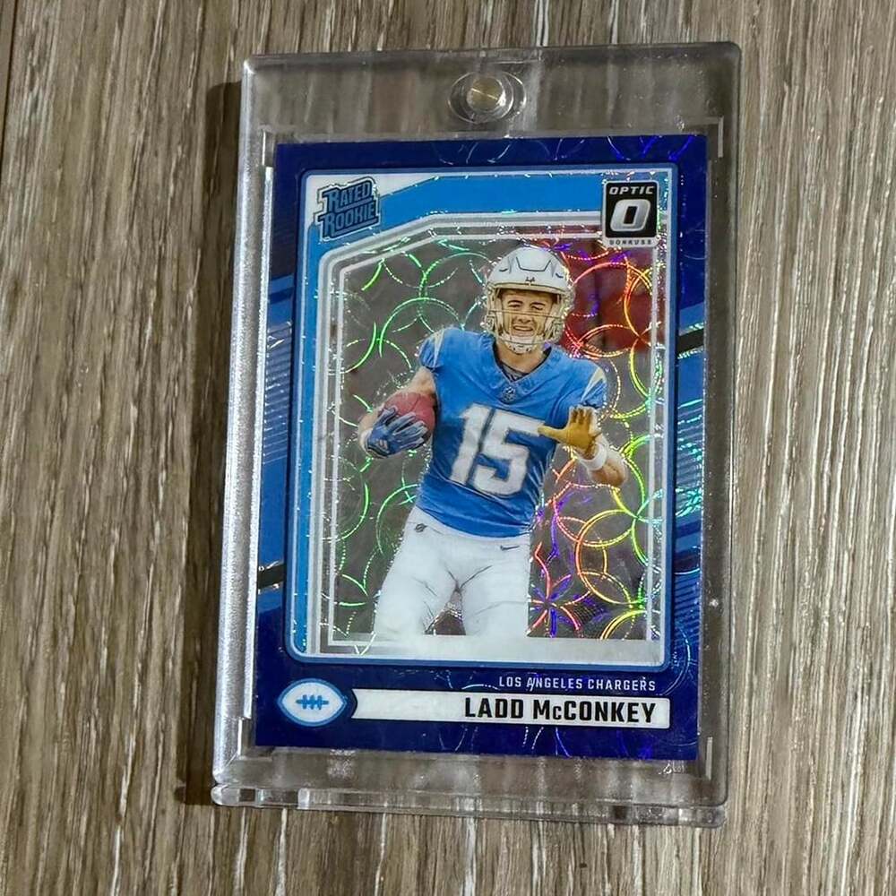 2024 Panini Donruss Optic Ladd McConkey Rated Rookie Blue Mojo Prizm Card #328